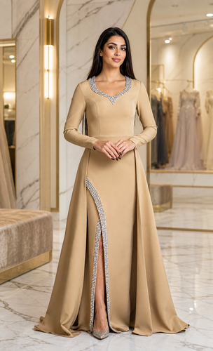 پیراهن مجلسی کرم رنگ مدل( ساواج )